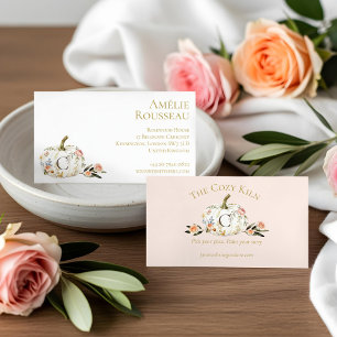 Tarjeta De Visita Elegante acuarela Caída Rosa Calabaza Blanca Flora