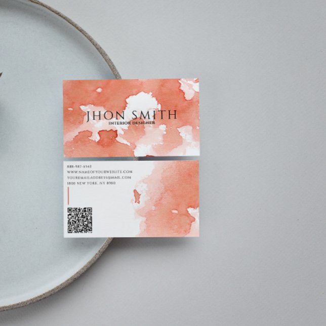 Tarjeta De Visita Elegante acuarela Código QR Resumen de terracota (Subido por el creador)