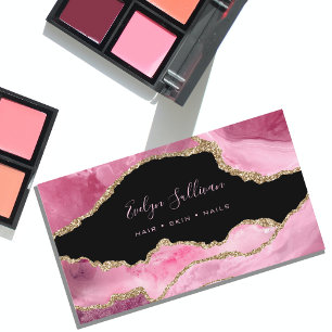 Tarjeta De Visita elegante acuarela de aguijón rosa sobre negro