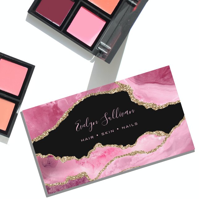 Tarjeta De Visita elegante acuarela de aguijón rosa sobre negro (Subido por el creador)