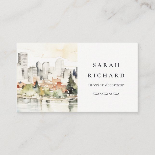 Tarjeta De Visita Elegante acuarela de la ciudad de Portland (Anverso)