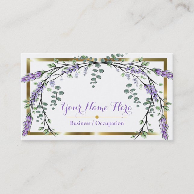 Tarjeta De Visita Elegante acuarela de lavanda púrpura (Anverso)