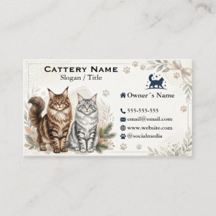 Tarjeta De Visita Elegante acuarela de Maine Coon Cattery personaliz