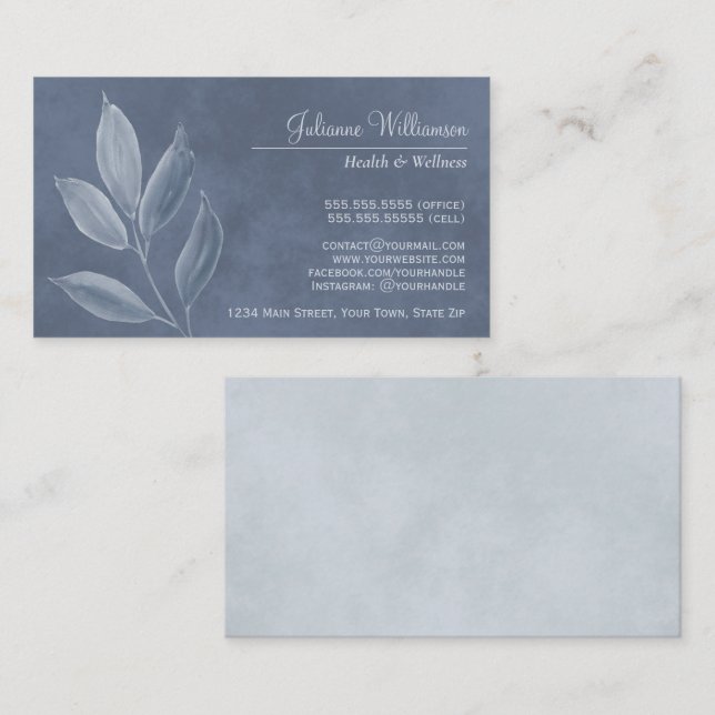 Tarjeta De Visita Elegante acuarela deja un azul turbio y agua dulce (Anverso / Reverso)