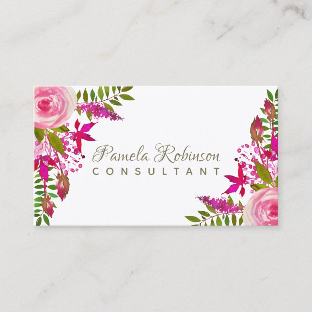 Tarjeta De Visita Elegante acuarela floral (Anverso)