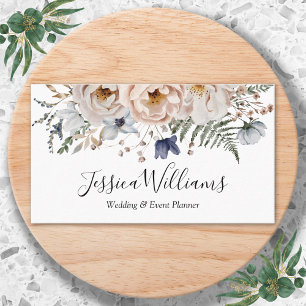 Tarjeta De Visita Elegante Acuarela Floral Azul Beige Bonito