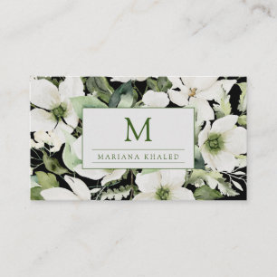 Tarjeta De Visita Elegante acuarela floral blanco y negro