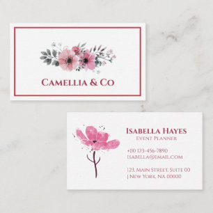 Tarjeta De Visita Elegante acuarela floral estética color rosa