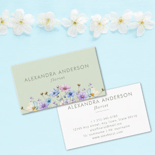 Tarjeta De Visita Elegante acuarela floral Flores silvestres minimal