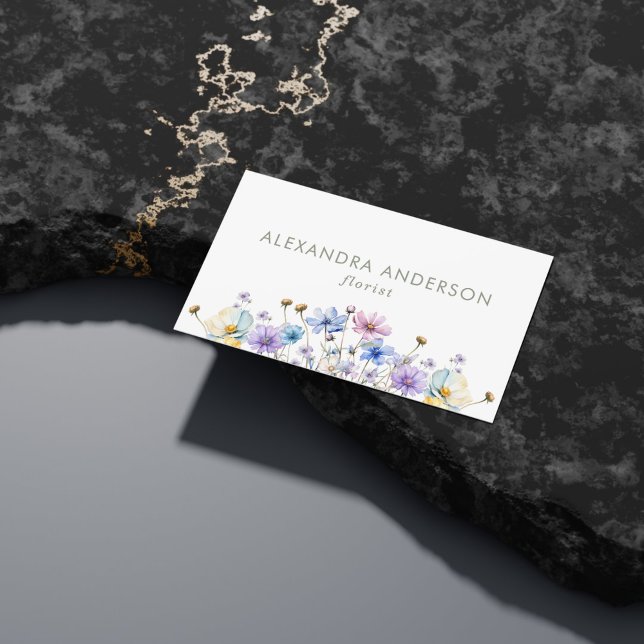 Tarjeta De Visita Elegante acuarela floral Flores silvestres minimal (Elegant Floral Watercolor Wildflowers Minimal Business Card)