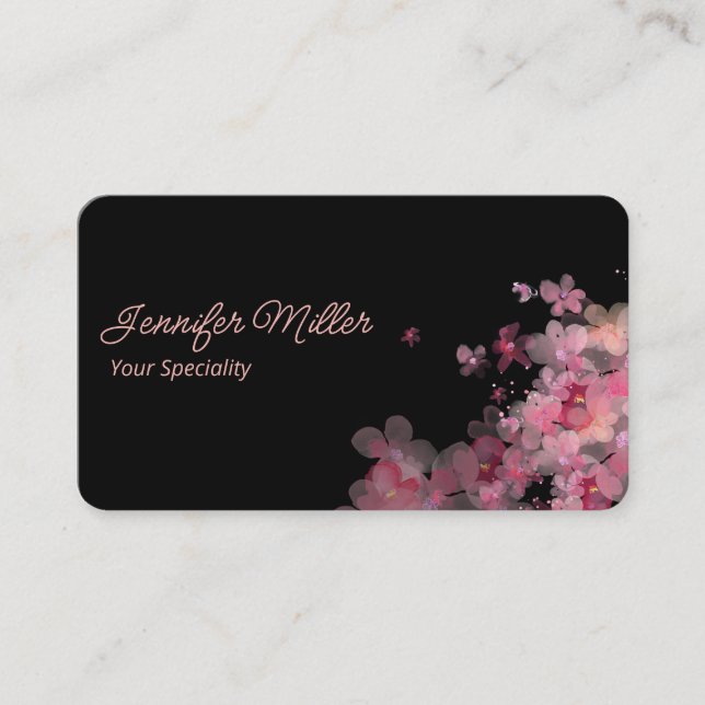 Tarjeta De Visita Elegante acuarela floral negro (Anverso)