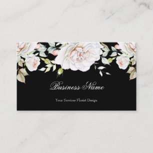 Tarjeta De Visita Elegante acuarela Floral Rosa Blanco Rosa Negro