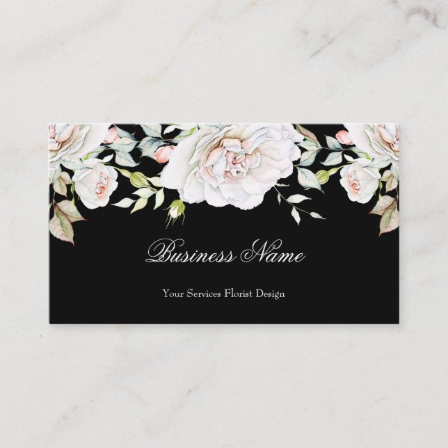 Tarjeta De Visita Elegante acuarela Floral Rosa Blanco Rosa Negro (Anverso)