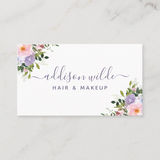Tarjeta De Visita Elegante acuarela floral rosa Rubor (Anverso)