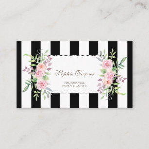 Tarjeta De Visita Elegante acuarela Floral Stripes Personalizado