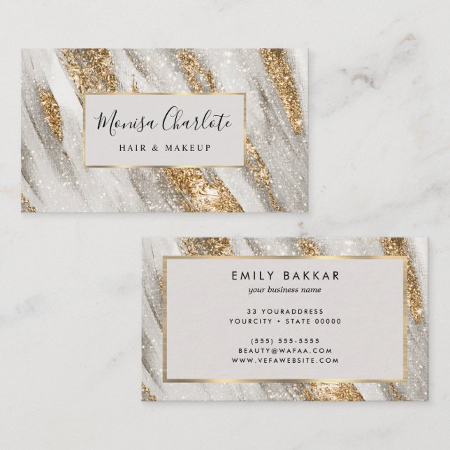 Tarjeta De Visita Elegante acuarela Gold Purpurina Agate de mármol (Anverso / Reverso)