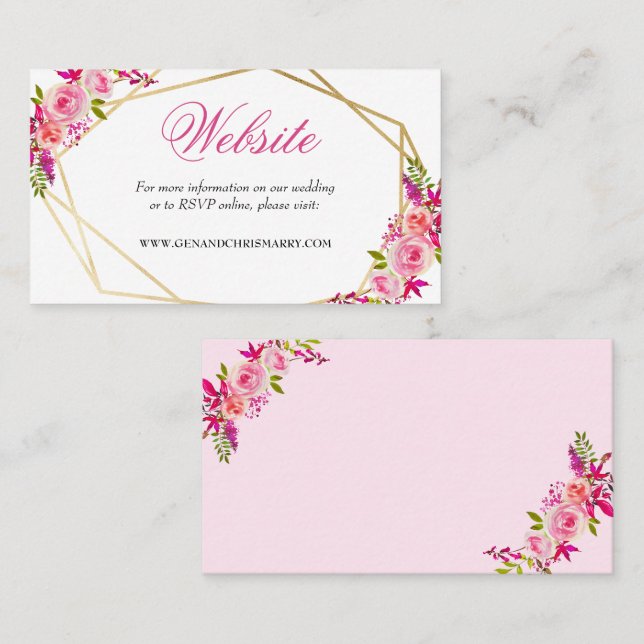 Tarjeta De Visita Elegante acuarela IPnk Boda Floral sitio web (Anverso / Reverso)