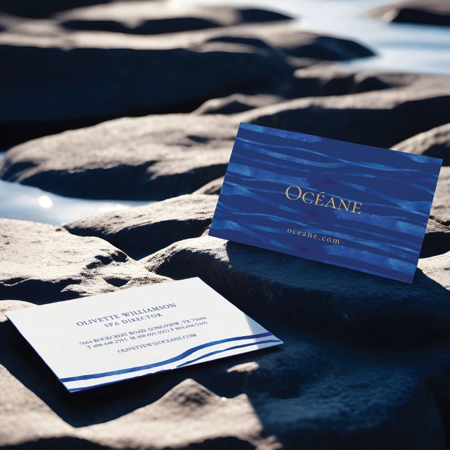 Tarjeta De Visita Elegante acuarela Océano Waves Marina Azul (Elegant Watercolour Ocean Waves Navy Blue Business Card)
