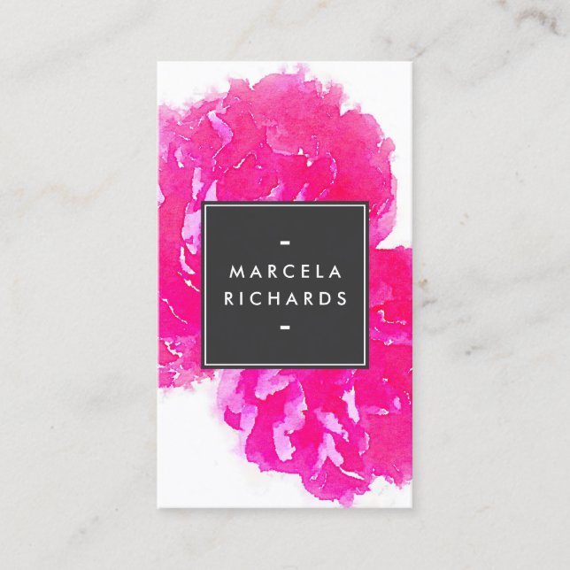 Tarjeta De Visita Elegante acuarela Pink Peonies II (Anverso)