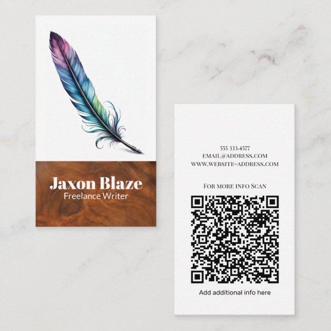 Tarjeta De Visita Elegante acuarela Quill Pen Escritor independiente (Anverso / Reverso)