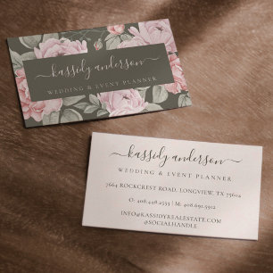 Tarjeta De Visita Elegante acuarela Rosa Peonies Botánico Floral