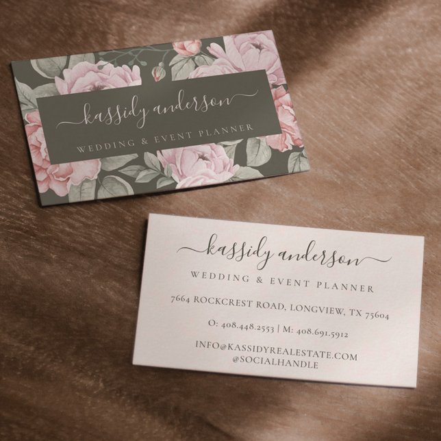 Tarjeta De Visita Elegante acuarela Rosa Peonies Botánico Floral (Subido por el creador)