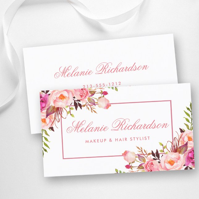 Tarjeta De Visita Elegante acuarela rosa Rubor floral (Customize to change text size, color or text style.)