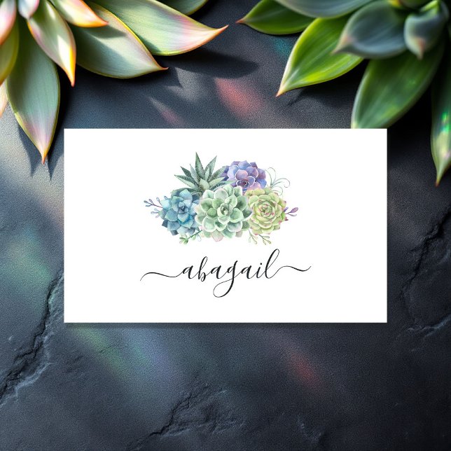 Tarjeta De Visita Elegante acuarela Suculento Profesional Floral (Elegant Watercolor Succulent Floral Professional Business Card)