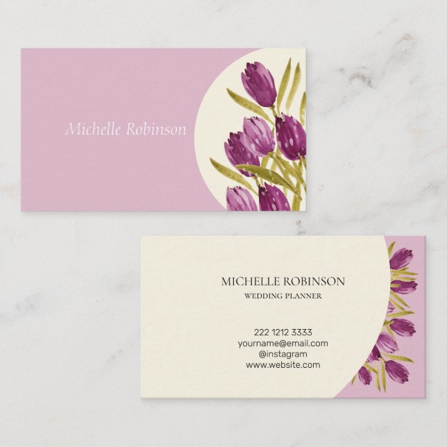 Tarjeta De Visita Elegante acuarela Tulip Flowers Profesional (Anverso / Reverso)
