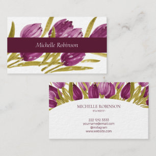Tarjeta De Visita Elegante acuarela Tulip Flowers Profesional