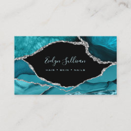 Tarjeta De Visita elegante acuarela verde azulado agante sobre negro