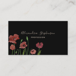 Tarjeta De Visita Elegante adormidera roja floral sobre negro