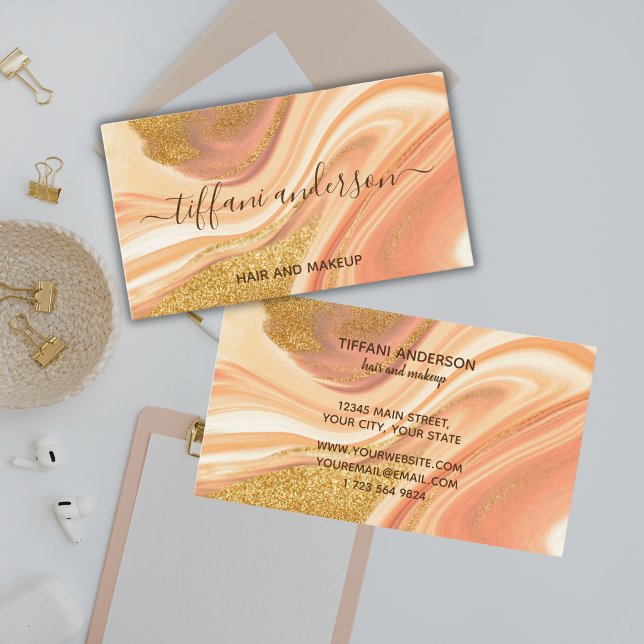 Tarjeta De Visita Elegante Agante de Mármol Purpurina de Oro Rosa (Subido por el creador)