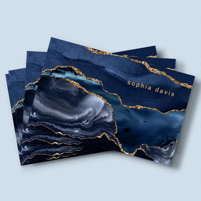 Tarjeta De Visita Elegante ágata azul de la marina con oro falso (Subido por el creador)