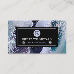 Tarjeta De Visita Elegante Agata Brillante de Azul Profundo y Lentej
