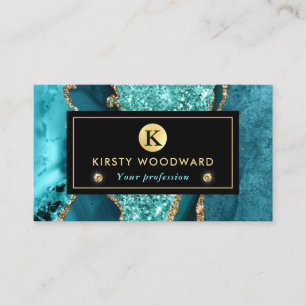 Tarjeta De Visita Elegante ágata de brillo oceánico teal y dorado