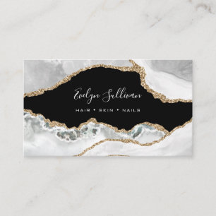 Tarjeta De Visita elegante ágata de oro blanco sobre negro