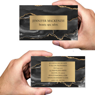 Tarjeta De Visita Elegante Agata Negro y Oro de Lujo