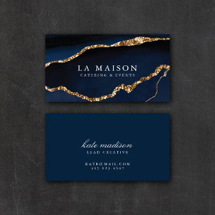 Tarjeta De Visita Elegante Agate Azul + Purpurina Faux Gold