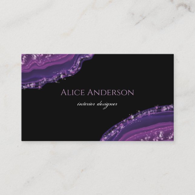 Tarjeta De Visita Elegante Agate Black Purple Designer (Anverso)
