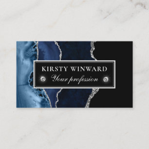 Tarjeta De Visita Elegante Agate de Mármol Purpurina azul y plateado