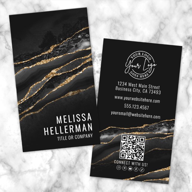 Tarjeta De Visita Elegante Agate de Oro Negro (Elegant Black Gold Agate Business Card)