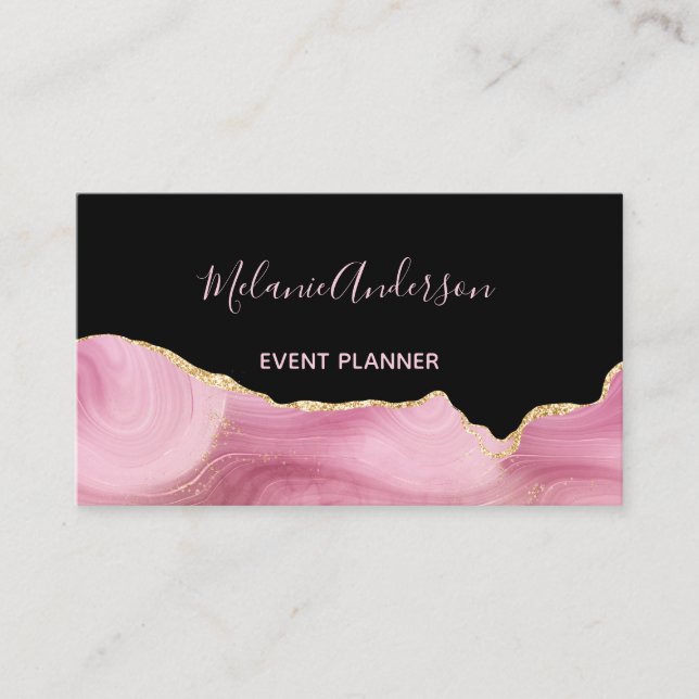 Tarjeta De Visita Elegante Agate de Oro Rosa (Anverso)