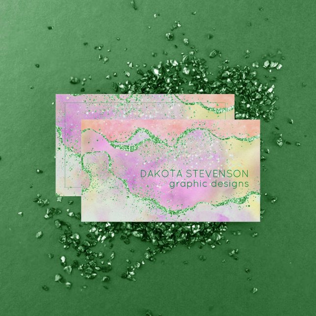 Tarjeta De Visita Elegante Agate de Primavera | Rosa verde suave y a (Subido por el creador)