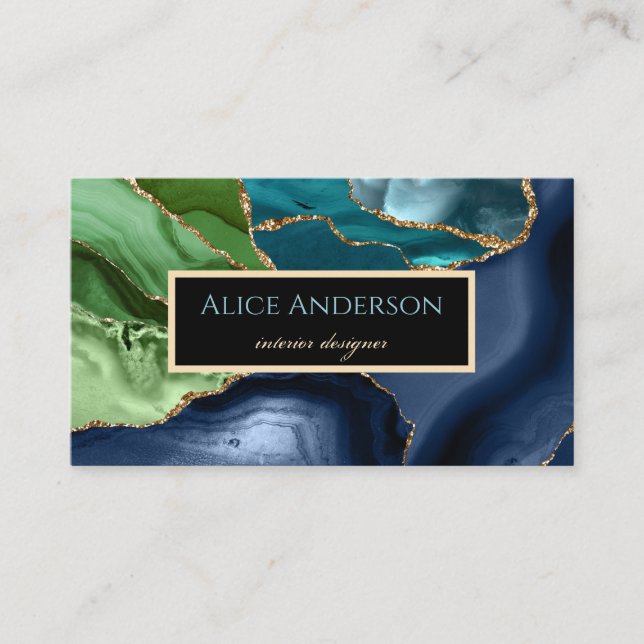 Tarjeta De Visita Elegante Agate Deep Blue Green Designer (Anverso)