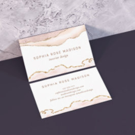 Tarjeta De Visita Elegante Agate Marble acuarela Coral Gold