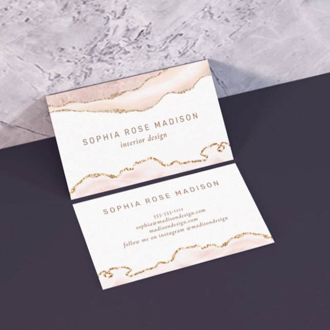 Tarjeta De Visita Elegante Agate Marble acuarela Coral Gold (Subido por el creador)