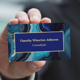 Tarjeta De Visita Elegante Agate Marble Dark Blue Gold Swirl