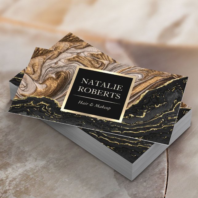 Tarjeta De Visita Elegante Agate Salón De Belleza De Mármol Negro Y  (Subido por el creador)