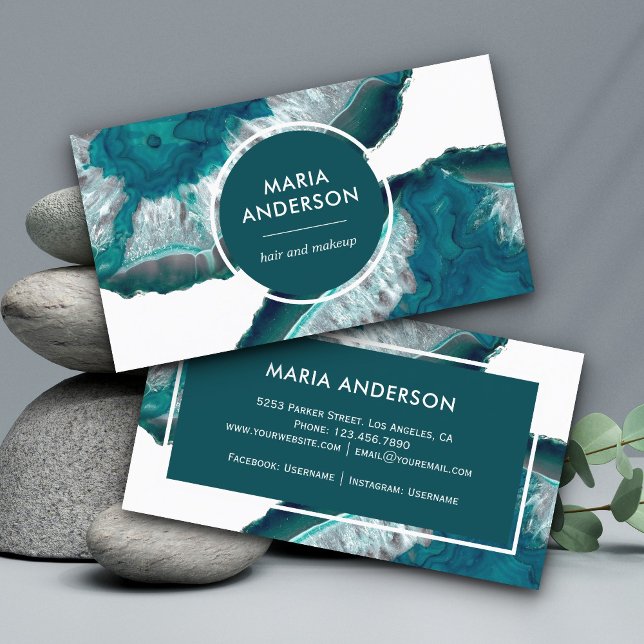 Tarjeta De Visita Elegante Agate Verde azulado Moderno Geode Gemston (Subido por el creador)